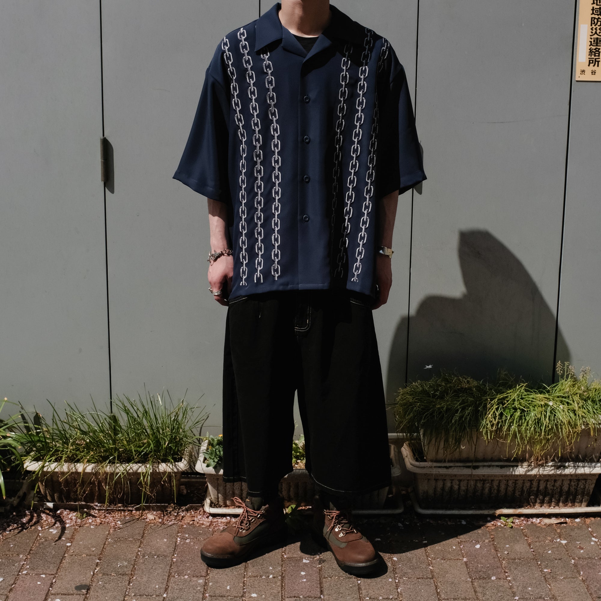WILLY CHAVARRIA / OPEN COLLAR SHIRT CHAIN EMBROIDERY