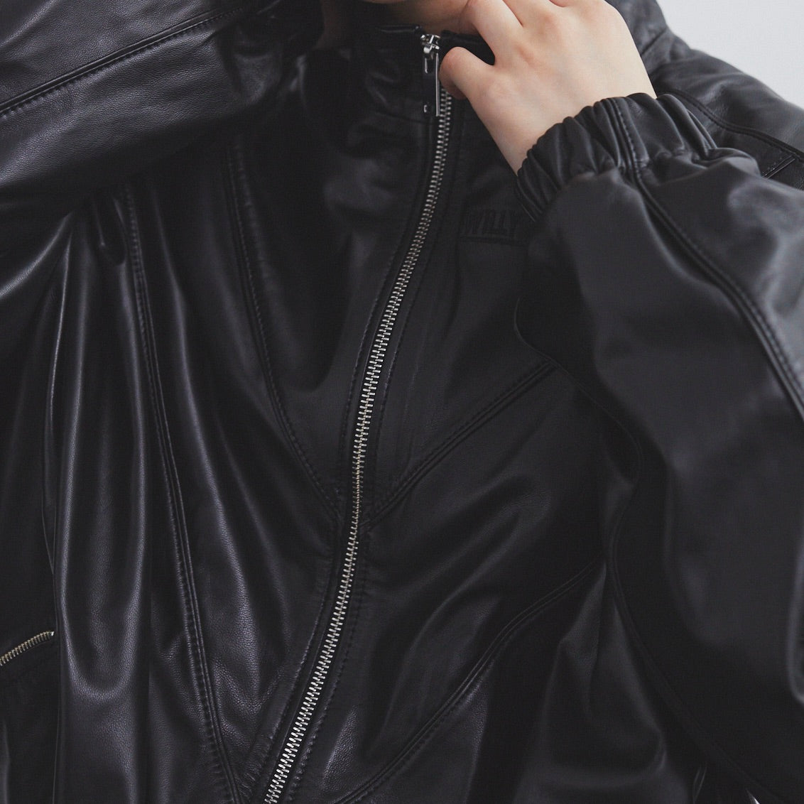 WILLY CHAVARRIA / TRACK JACKET BLACK LAMB LEATHER