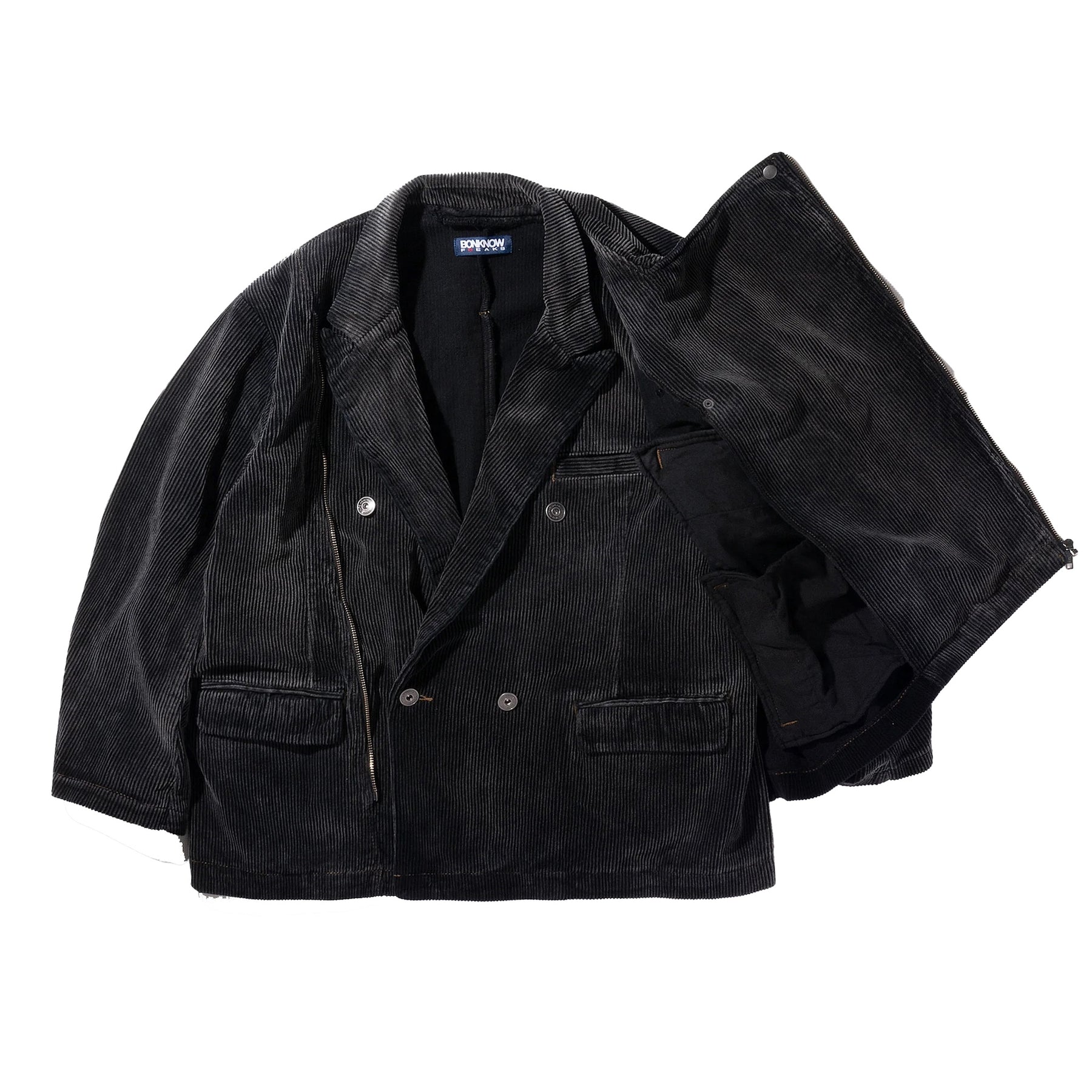 <span style="color: #f50b0b;">Last One</span> BONKNOW FREAKS / Faded Corduroy W Tailor&Riders Docking Jacket BLACK