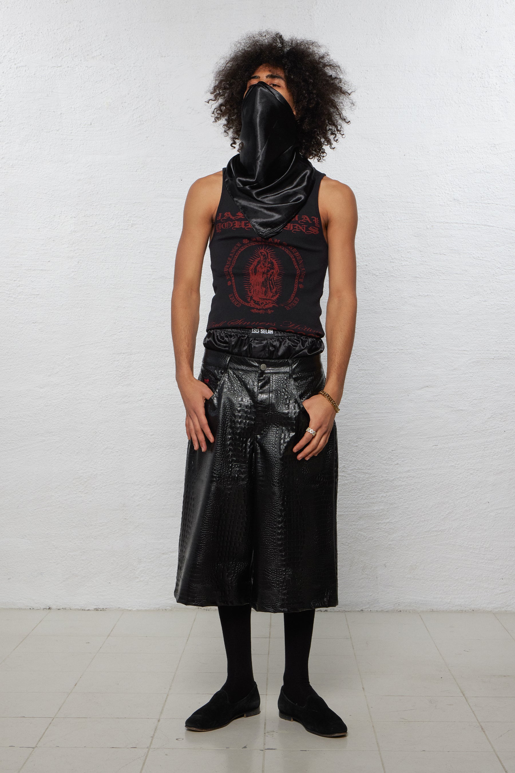 1313 SELAH / LUCA FAUX CROCODILE SHORTS BLACK