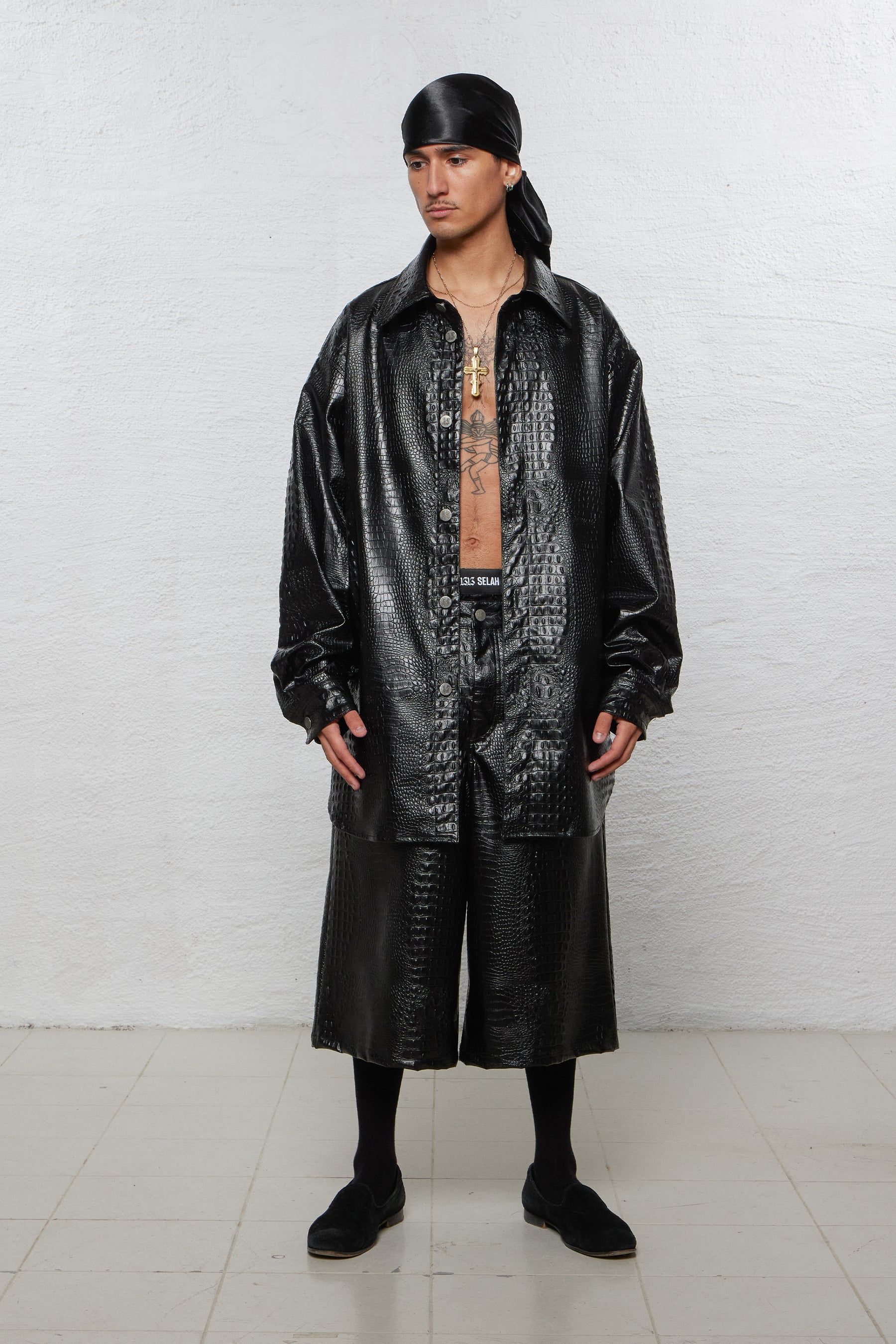 1313 SELAH / LUCA FAUX CROCODILE SHORTS BLACK