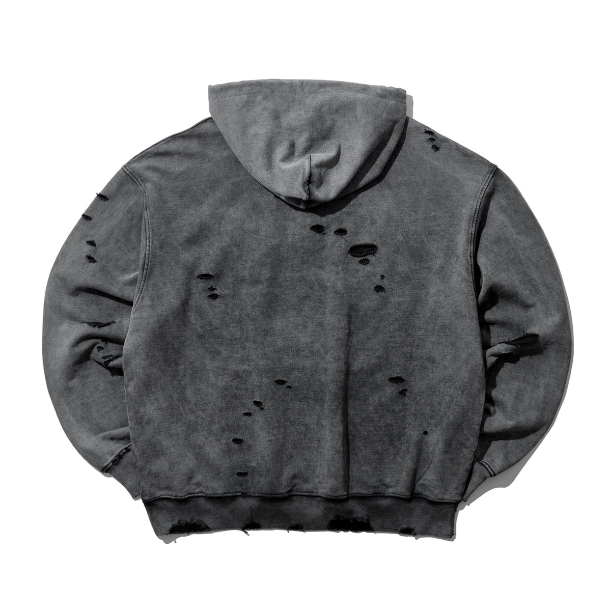 INTODUSK / CUT OUT HOODIE WASHED BLACK ORGANIC