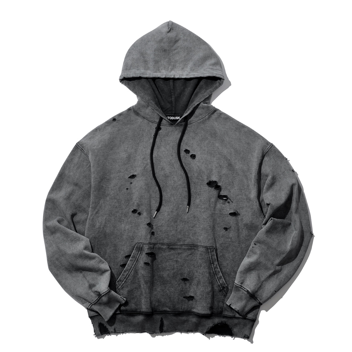 INTODUSK / CUT OUT HOODIE WASHED BLACK ORGANIC