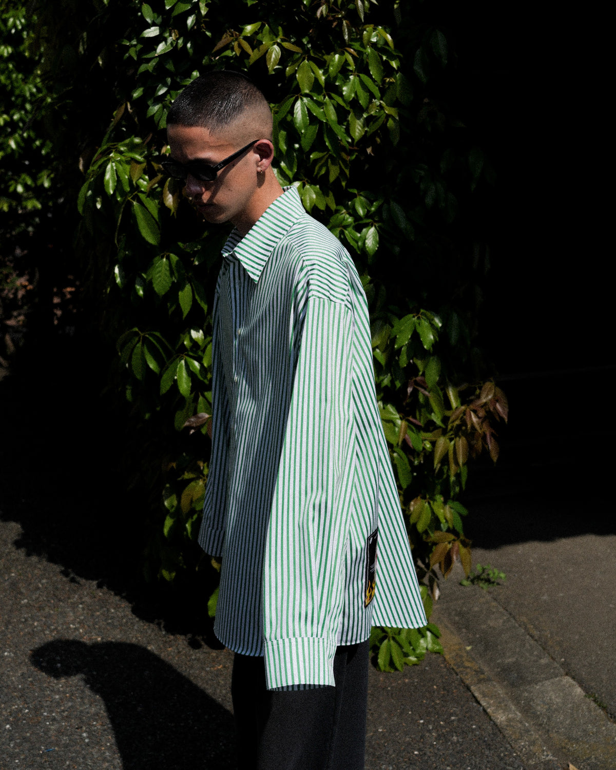 TENDER PERSON / STRIPE DRESS SHIRT GREEN STRIPE
