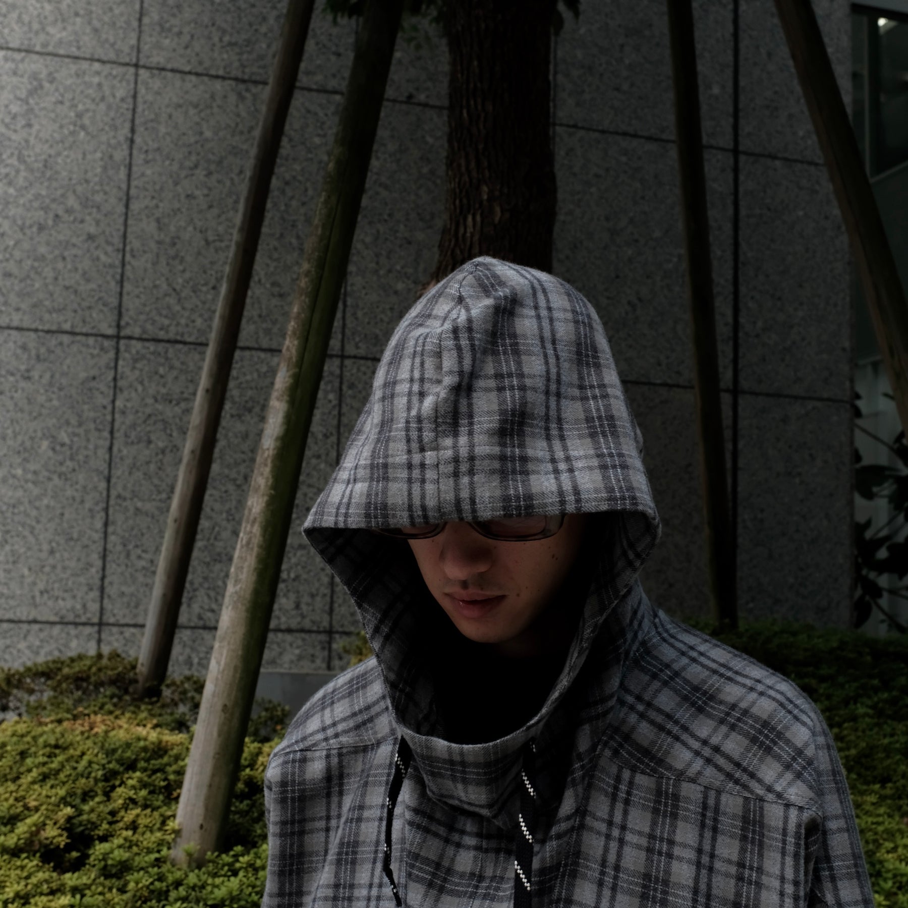 Martine Rose / HOODED SHIRT GREY CHECK