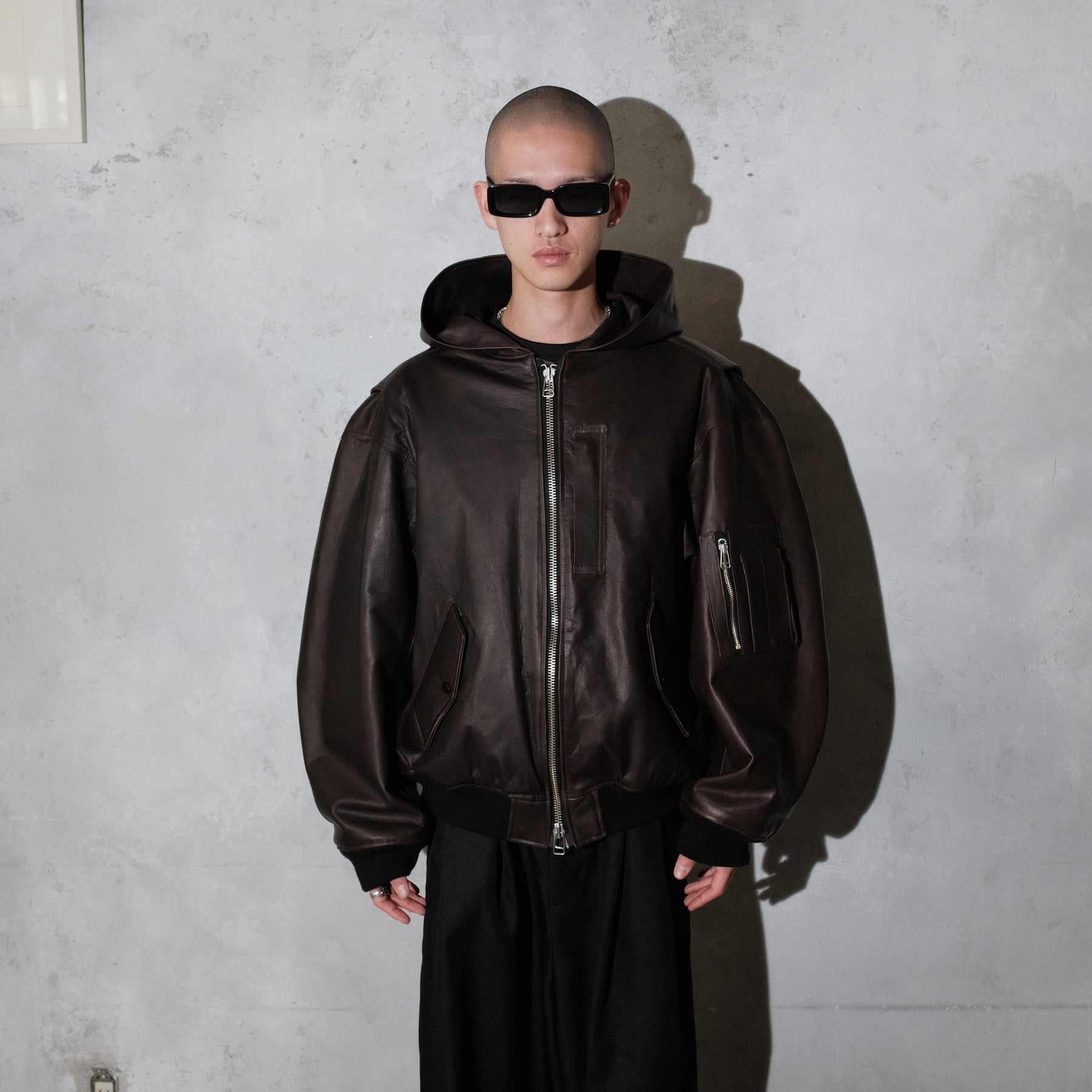 <span style="color: #f50b0b;">Last One</span> ROTOL / LEATHER BOMBER JACKET BLACK