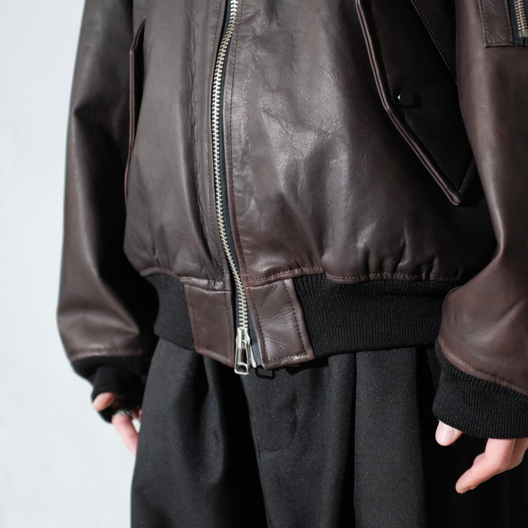 <span style="color: #f50b0b;">Last One</span> ROTOL / LEATHER BOMBER JACKET BLACK