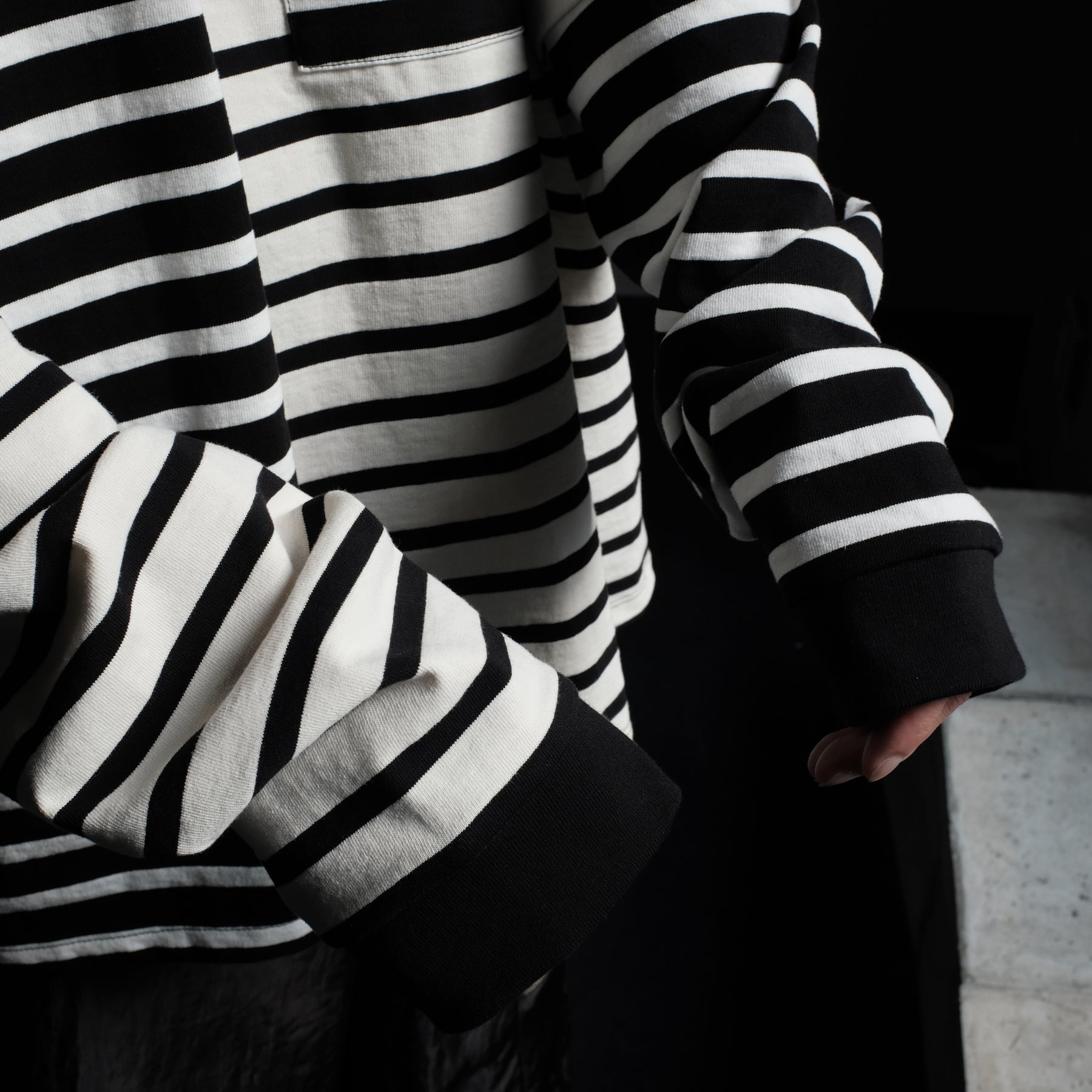 <span style="color: #ff2a00;">Last One</span> WESTFALL / PATCH STRIPE DOUBLE SHIRT LS BLACK WHITE