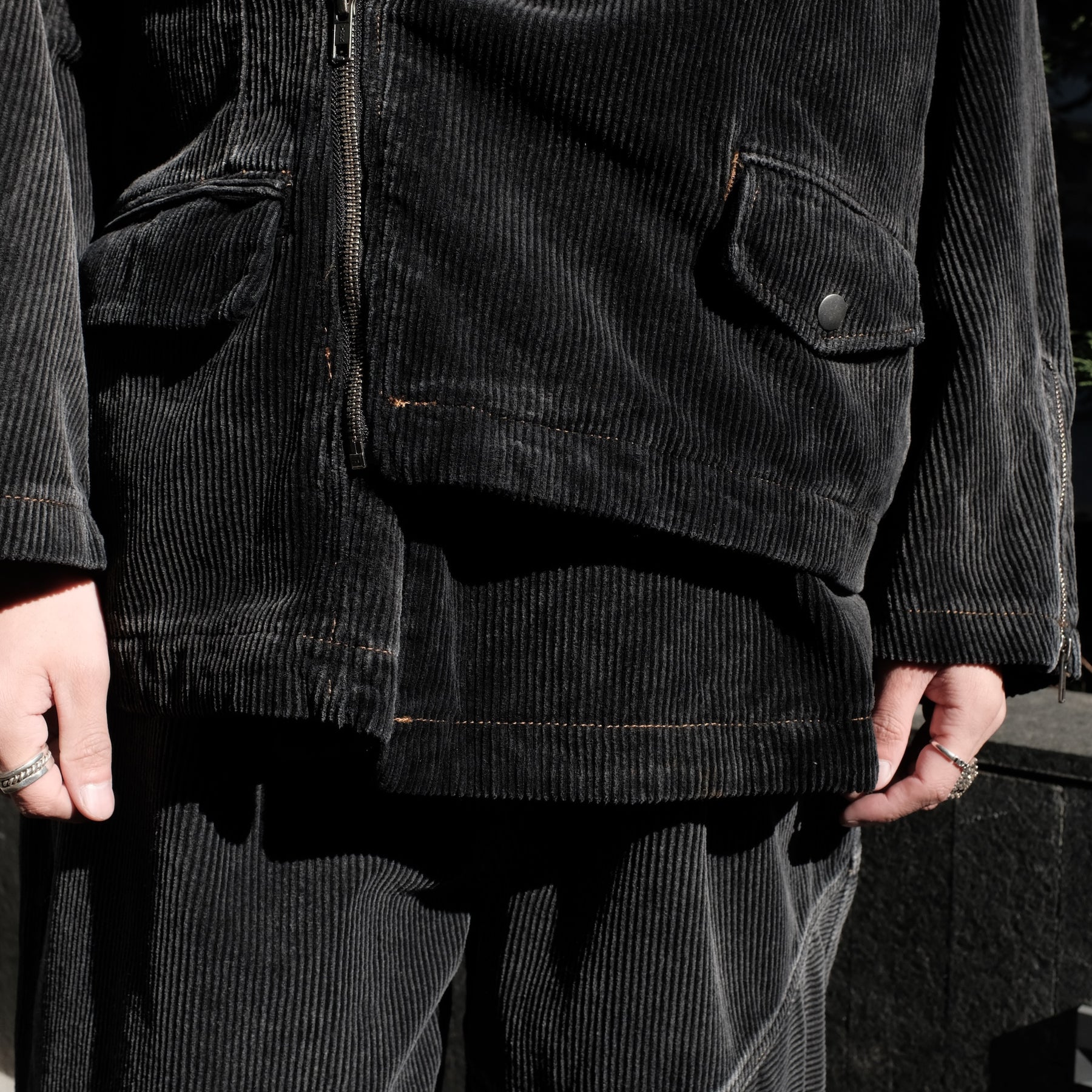 <span style="color: #f50b0b;">Last One</span> BONKNOW FREAKS / Faded Corduroy W Tailor&Riders Docking Jacket BLACK