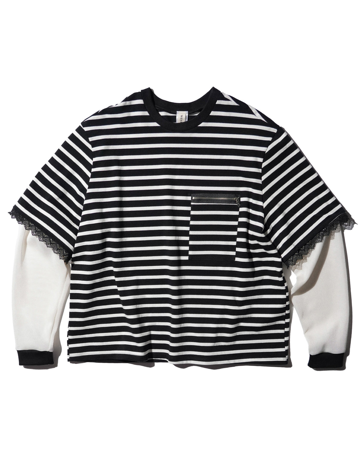 WESTFALL / STRIPED LACE DOUBLE SHIRT BLACK