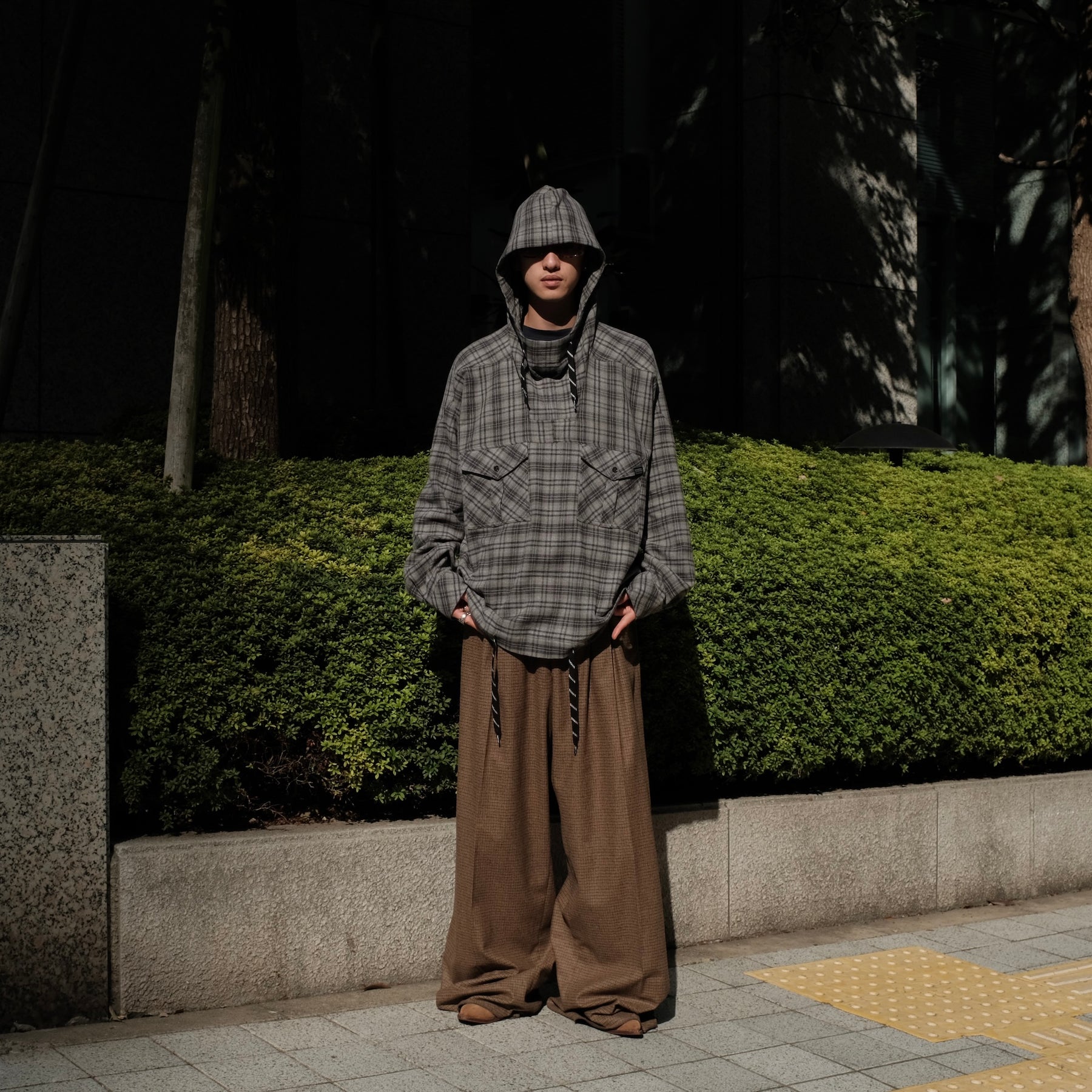 Martine Rose / HOODED SHIRT GREY CHECK