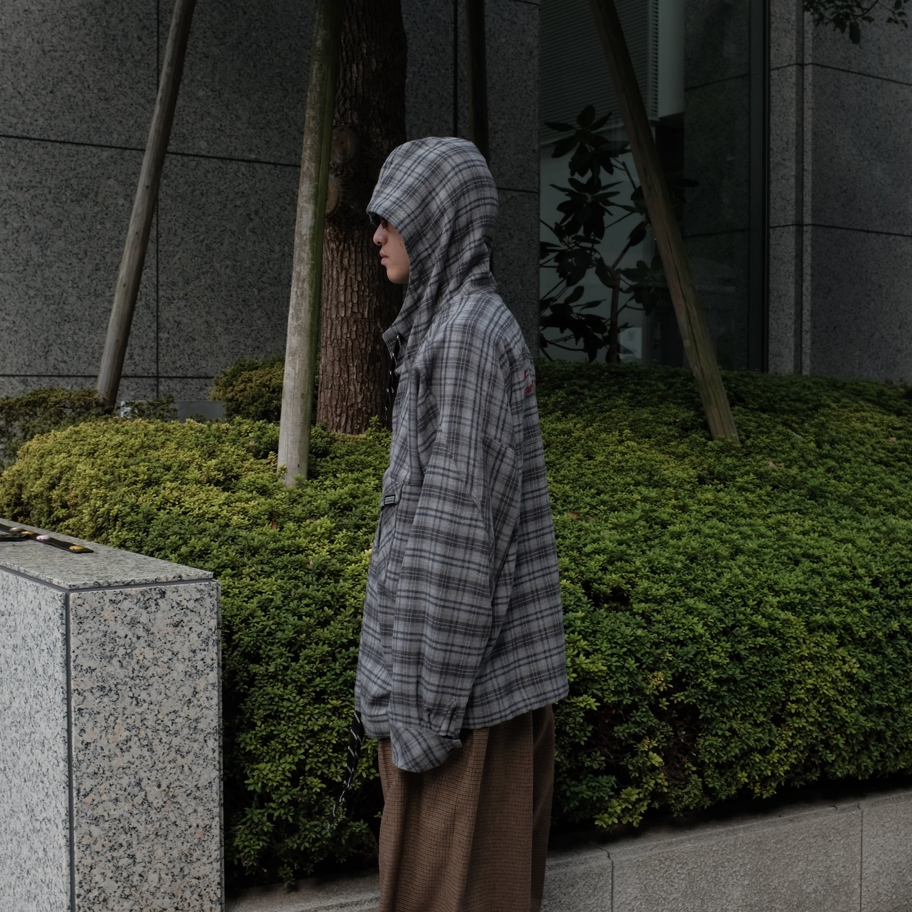 Martine Rose / HOODED SHIRT GREY CHECK