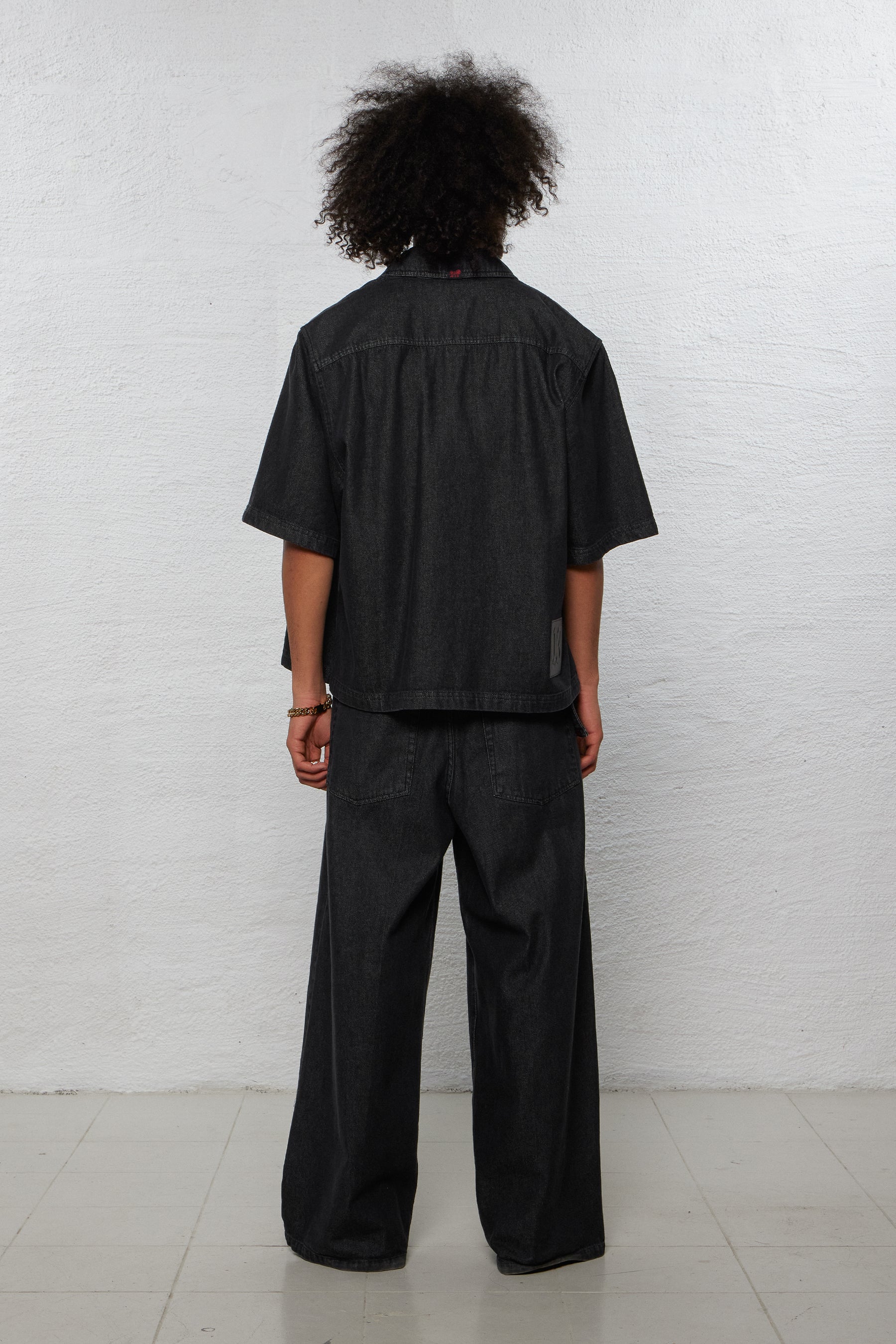1313 SELAH / ANI DENIM SHIRT SHORTSLEEVED WASHED BLACK