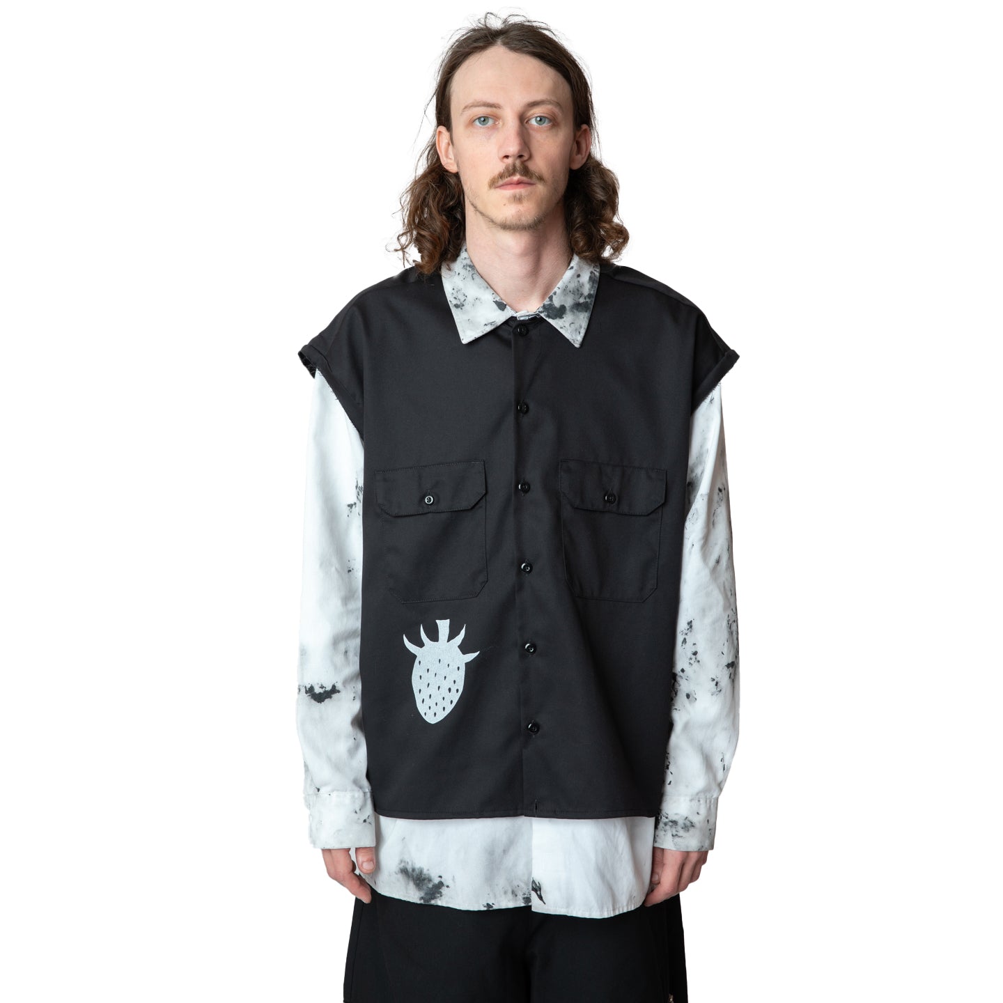 <span style="color: #ff2a00;">Last One</span> WESTFALL / WHATEVERWORKS DOUBLE BUTTON SHIRT LS BLACK DIRTY WHITE