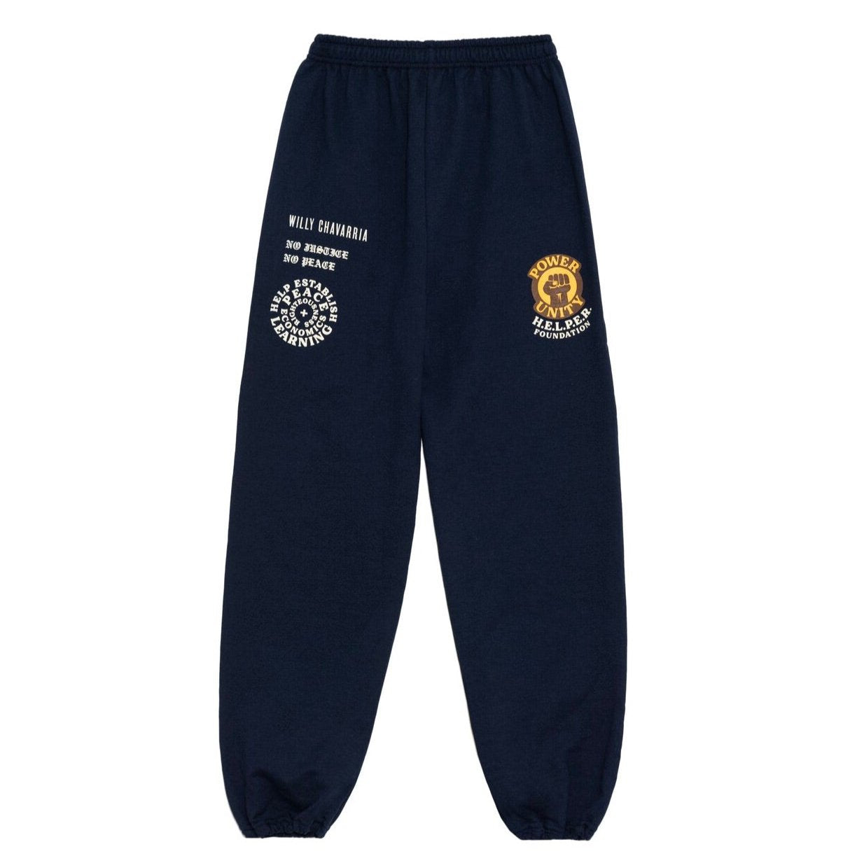 WILLY CHAVARRIA / ウィリーチャバリア HELPER SWEAT PANT NAVY 日本での展開は当店のみとなります。ウエストゴム紐仕様。裏起毛。 【COMMUNITY】 WILLY CHAVARRIA COMMUNITYプログラムは、パートナーシップ、援助を通じて 人道主義的援助や社会的な問題をサポートします。 WILLY CHAVARRIAのブランド気質はプレスやソーシャルメディアで取り上げられ、特に現在のアメリカ社会に対する社会的な正義を唱えて来ました。正面画像。