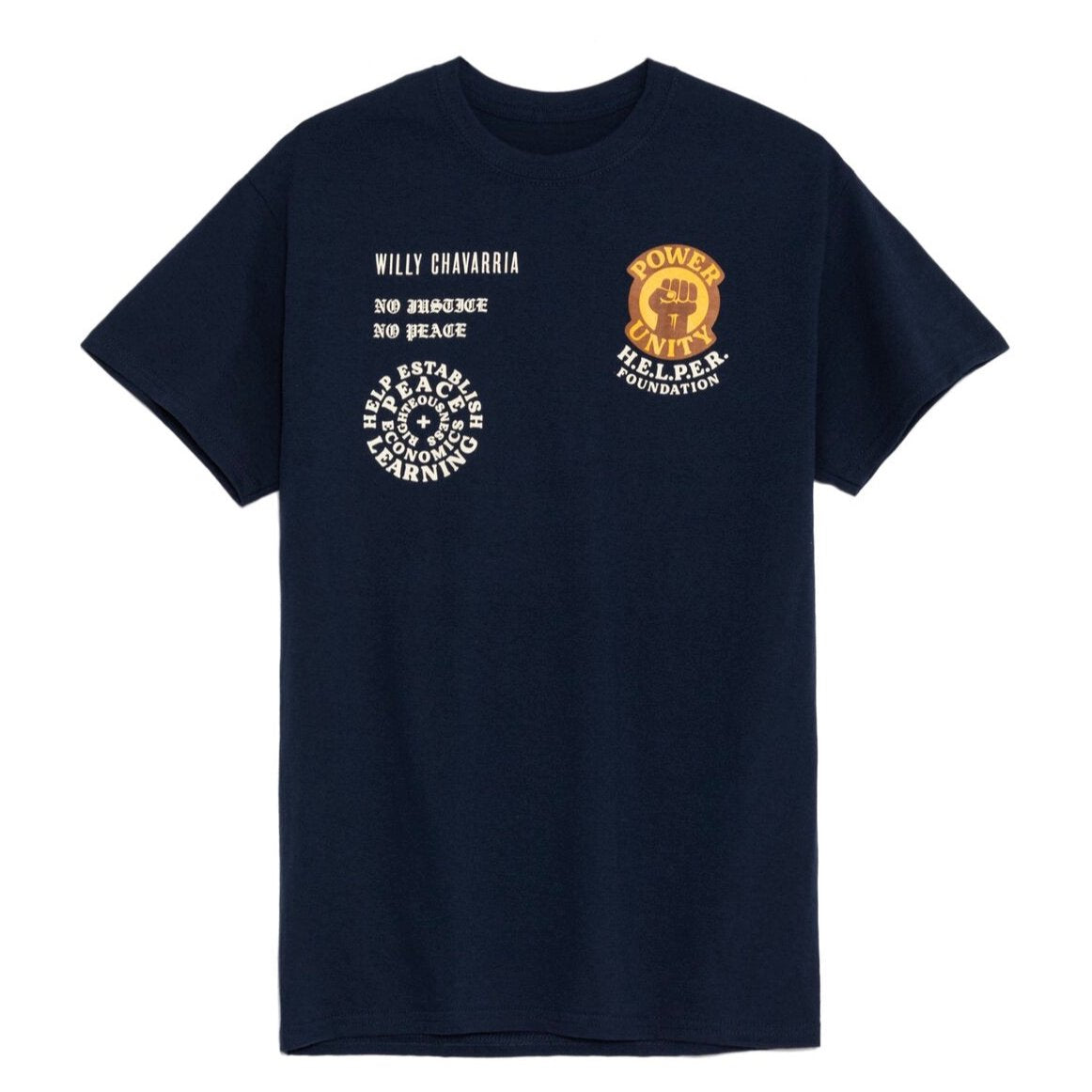 WILLY CHAVARRIA / ウィリーチャバリア HELPER T NAVY 日本での展開は当店のみとなります。 【COMMUNITY】 WILLY CHAVARRIA COMMUNITYプログラムは、パートナーシップ、援助を通じて 人道主義的援助や社会的な問題をサポートします。 WILLY CHAVARRIAのブランド気質はプレスやソーシャルメディアで取り上げられ、特に現在のアメリカ社会に対する社会的な正義を唱えて来ました。正面画像。