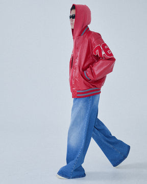 <span style="color: #f50b0b;">Last One</span> ERL / UNISEX LEATHER VARSITY JACKET LEATHER RED