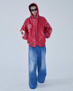 <span style="color: #f50b0b;">Last One</span> ERL / UNISEX LEATHER VARSITY JACKET LEATHER RED
