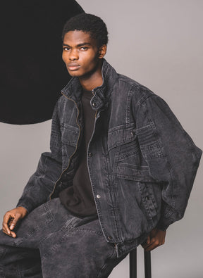 INTODUSK / KROW DENIM JACKET WASHED BLACK