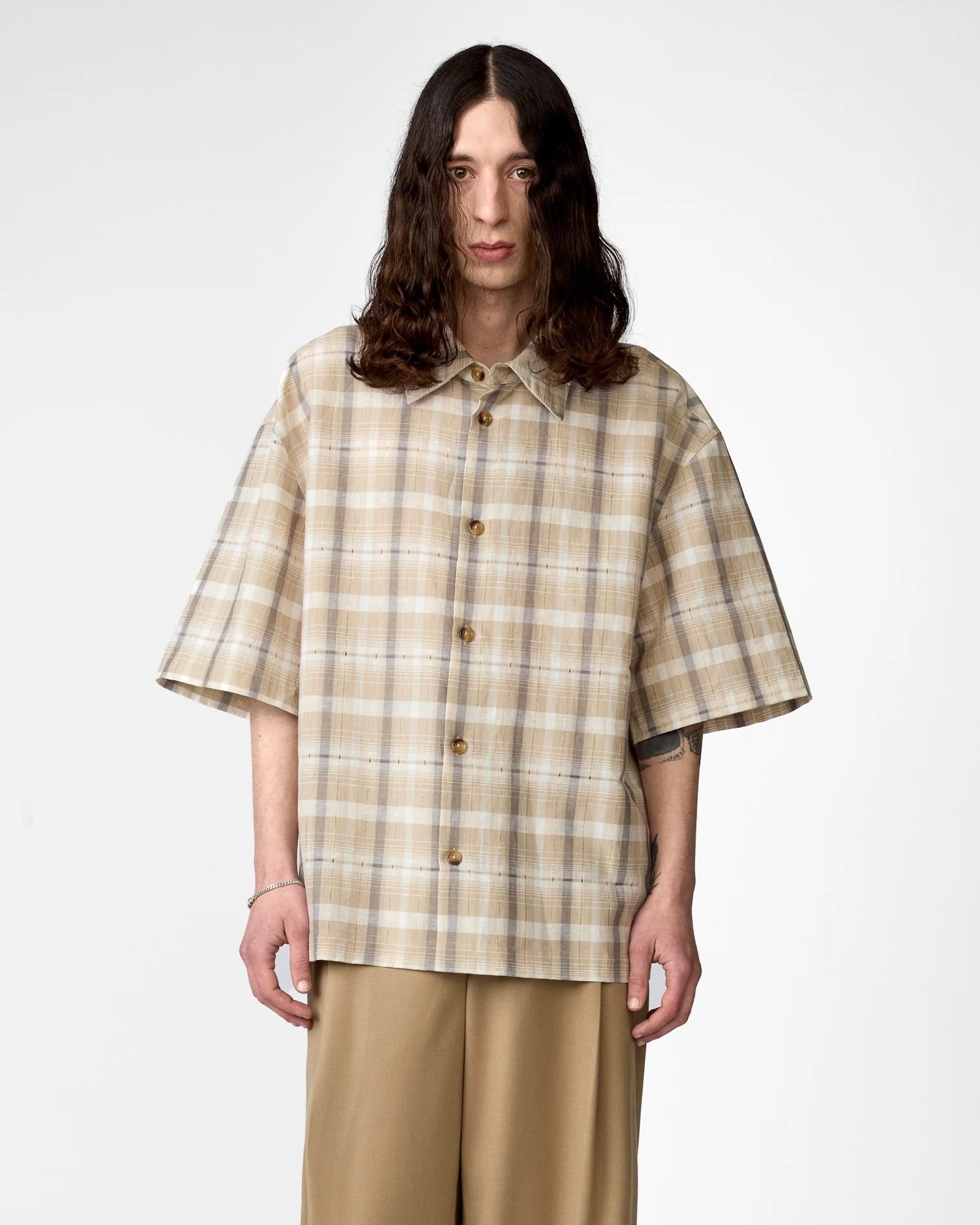 1313 SELAH / MANO SHORTSLEEVE SHIRT BEIGE CHECK