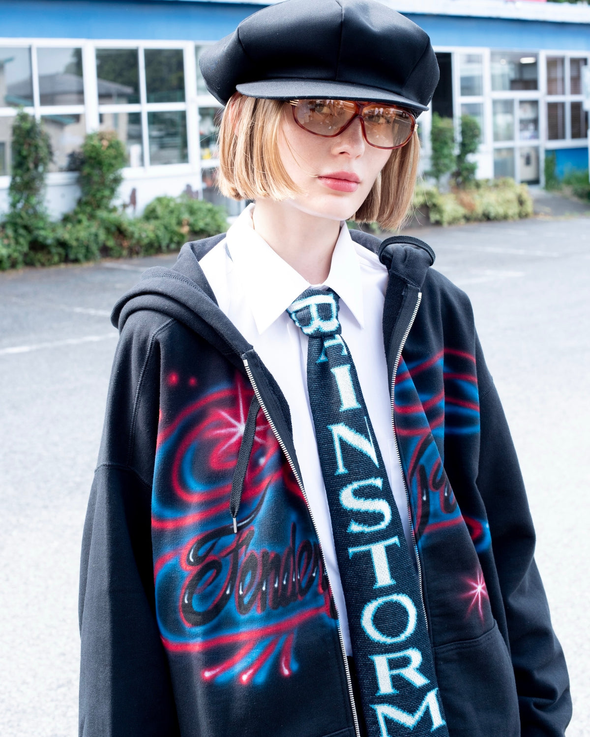 TENDER PERSON / AIRBRUSHED ZIP UP HOODIE BLACK