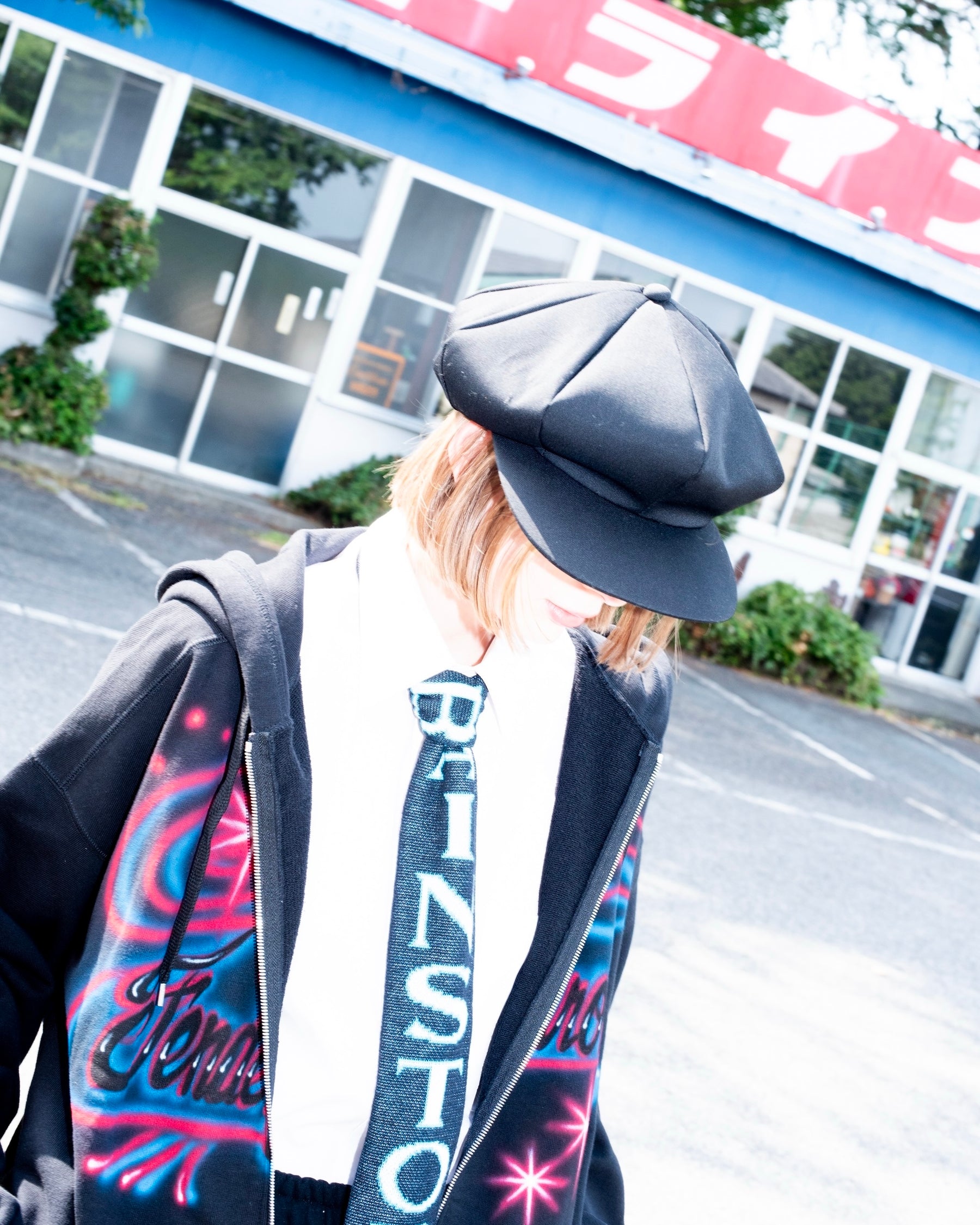 TENDER PERSON / AIRBRUSHED ZIP UP HOODIE BLACK