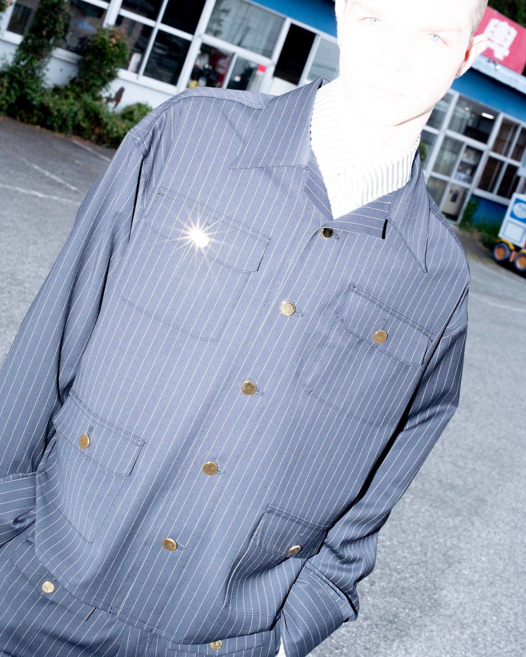 TENDER PERSON / 4POCKET JACKET BLACK STRIPE