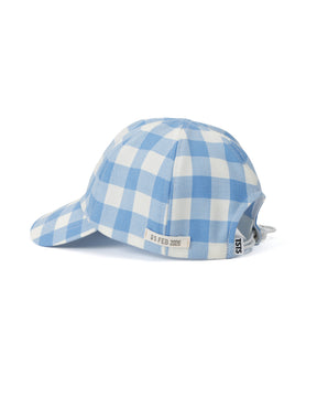 TSTS / GINGHAM WOOL DRAWSTRING CAP SAXE BLUE GINGHAM