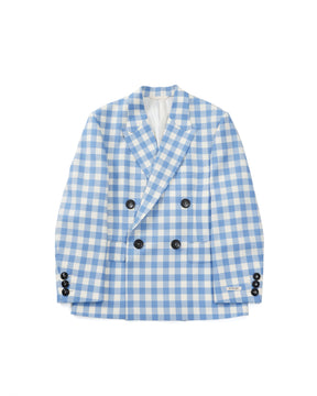 <span style="color: #f50b0b;">Last One</span> TSTS / GINGHAM WOOL DOUBLE BREASTED BLAZER SAXE BLUE GINGHAM