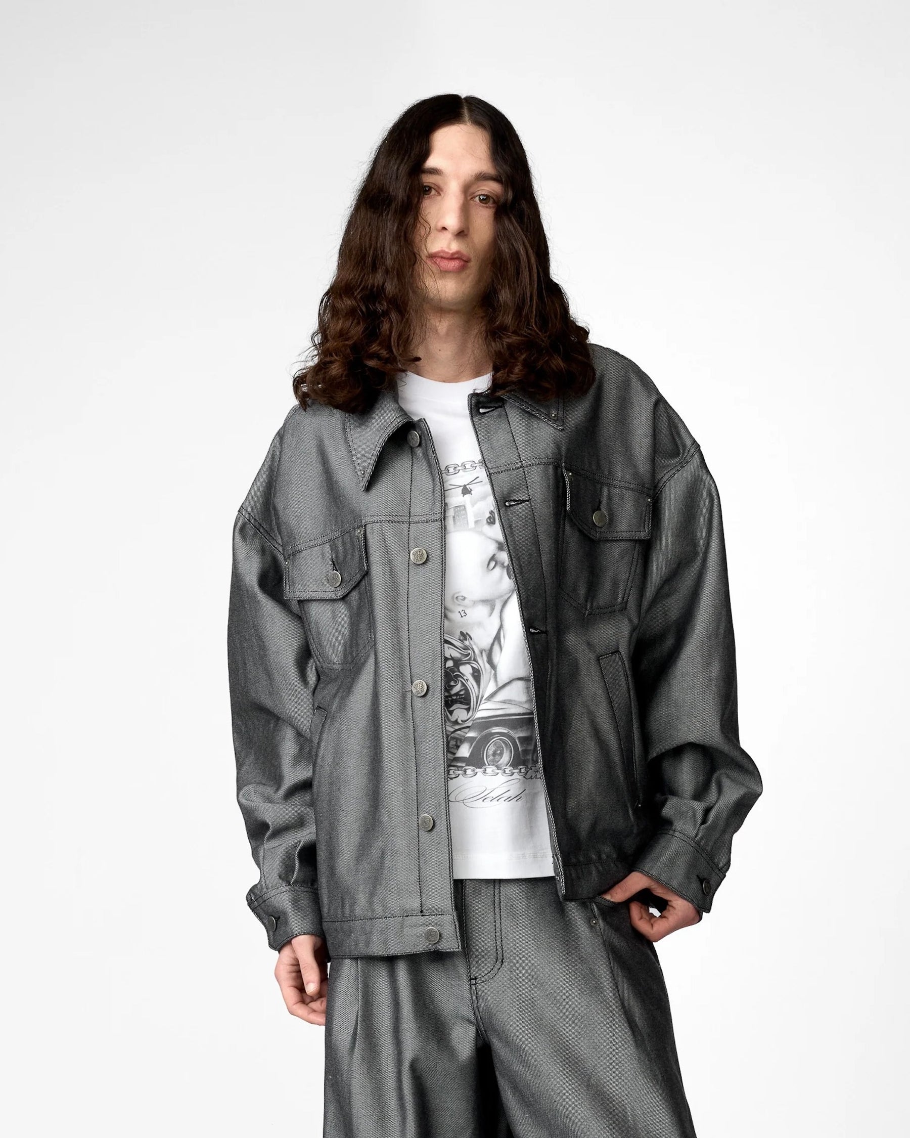 <span style="color: #f50b0b;">Last One</span> 1313 SELAH / SANTIAGO DENIM JACKET SILVER