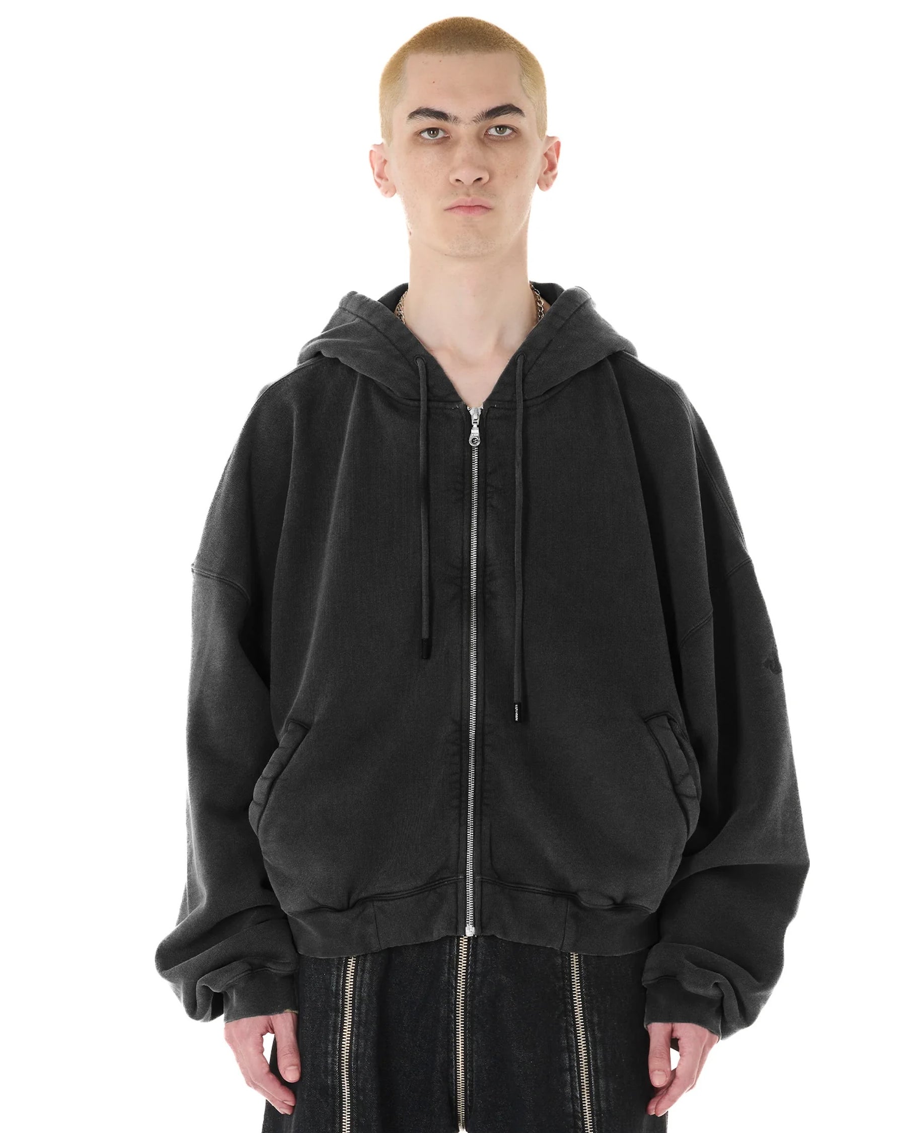 LU'U DAN / WASHED ZIP HOODIE OVERDYED BLACK