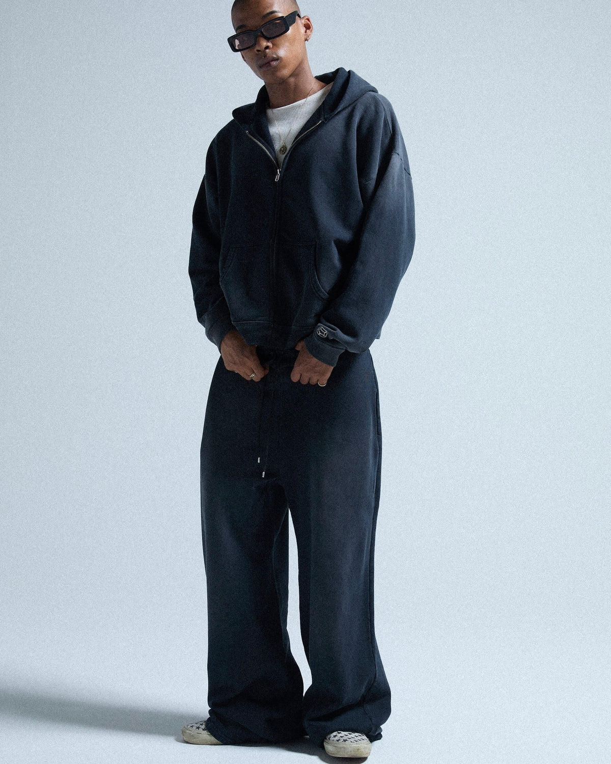 CCTB / CHAIN CROP ZIP HOODIE FADED BLACK