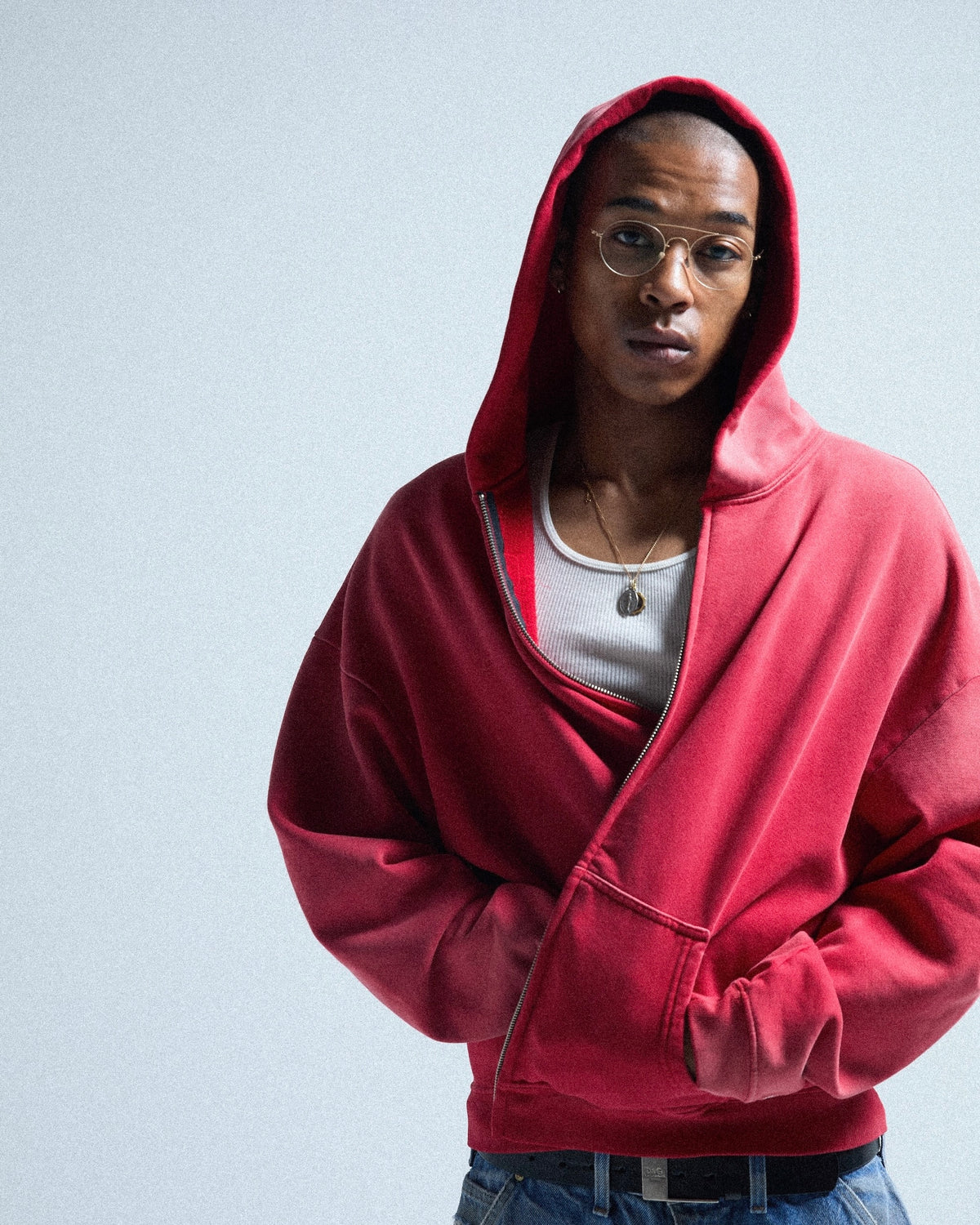 CCTB / CHAIN CROP ZIP HOODIE FADED RED