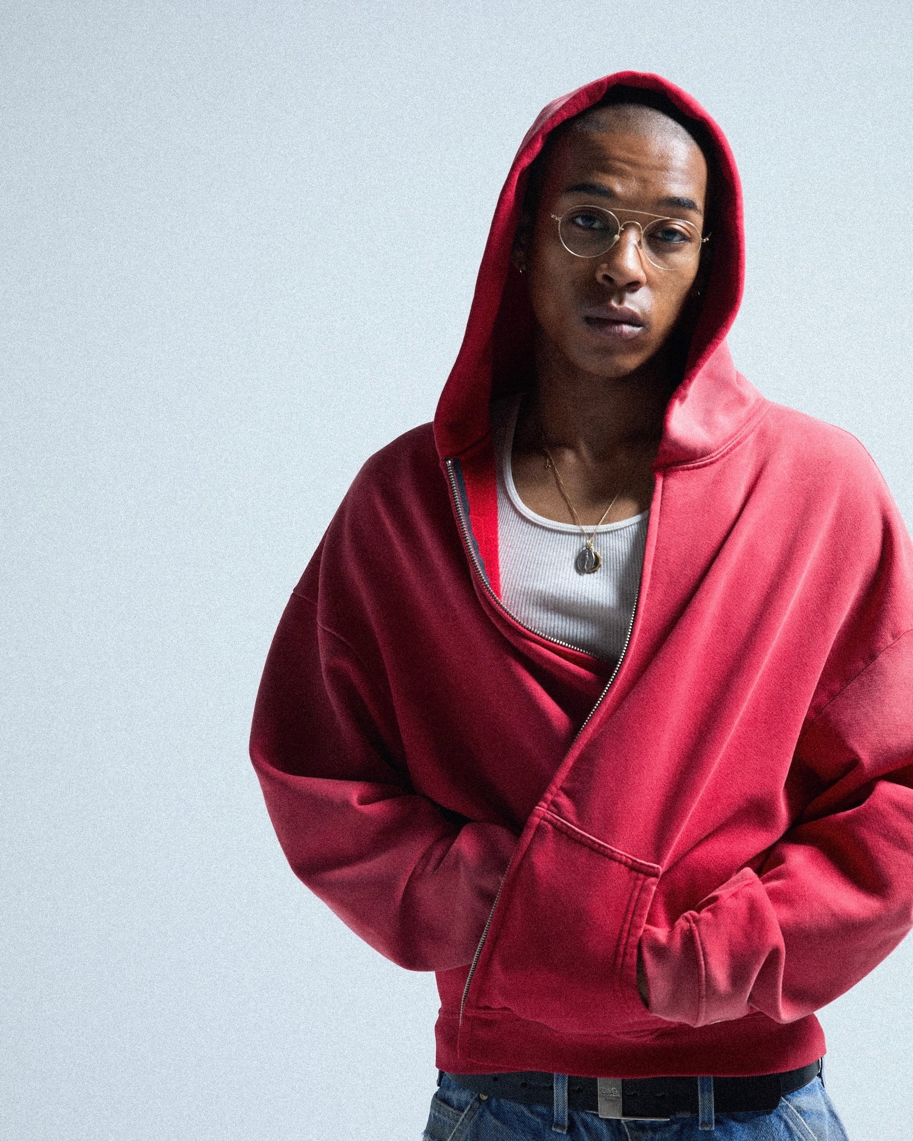 CCTB / CHAIN CROP ZIP HOODIE FADED RED