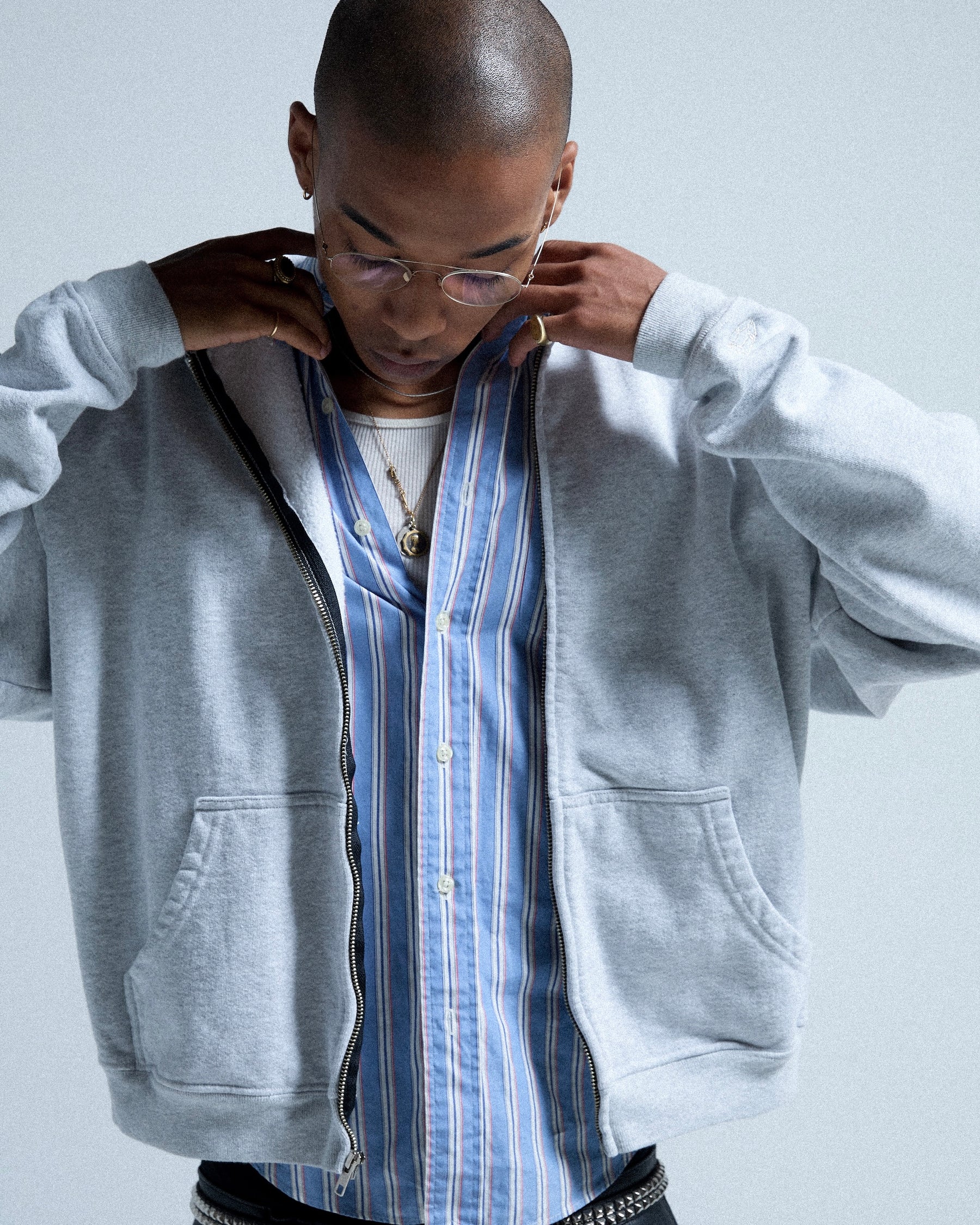 CCTB / CHAIN CROP ZIP HOODIE ASH GREY