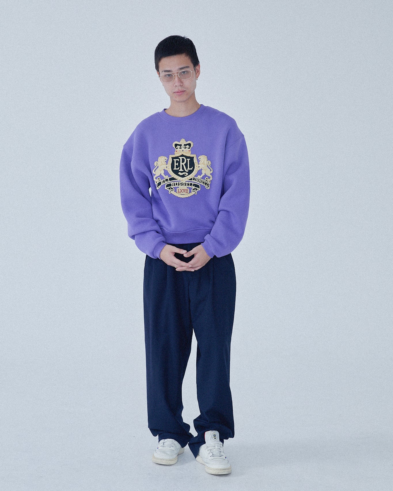 <span style="color: #f50b0b;">Last One</span> ERL / UNISEX CREST CREWNECK KNIT PURPLE
