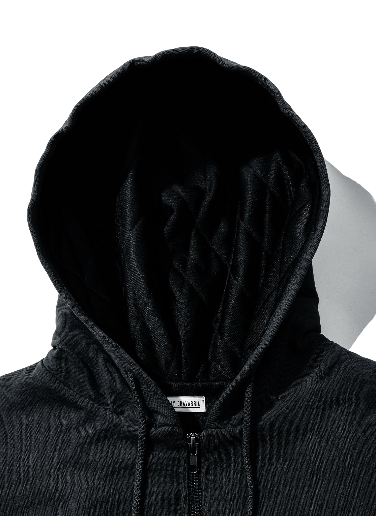 WILLY CHAVARRIA / QUILTED LINED RAVE CULTURE ZIP HOODIE SOLID BLACK