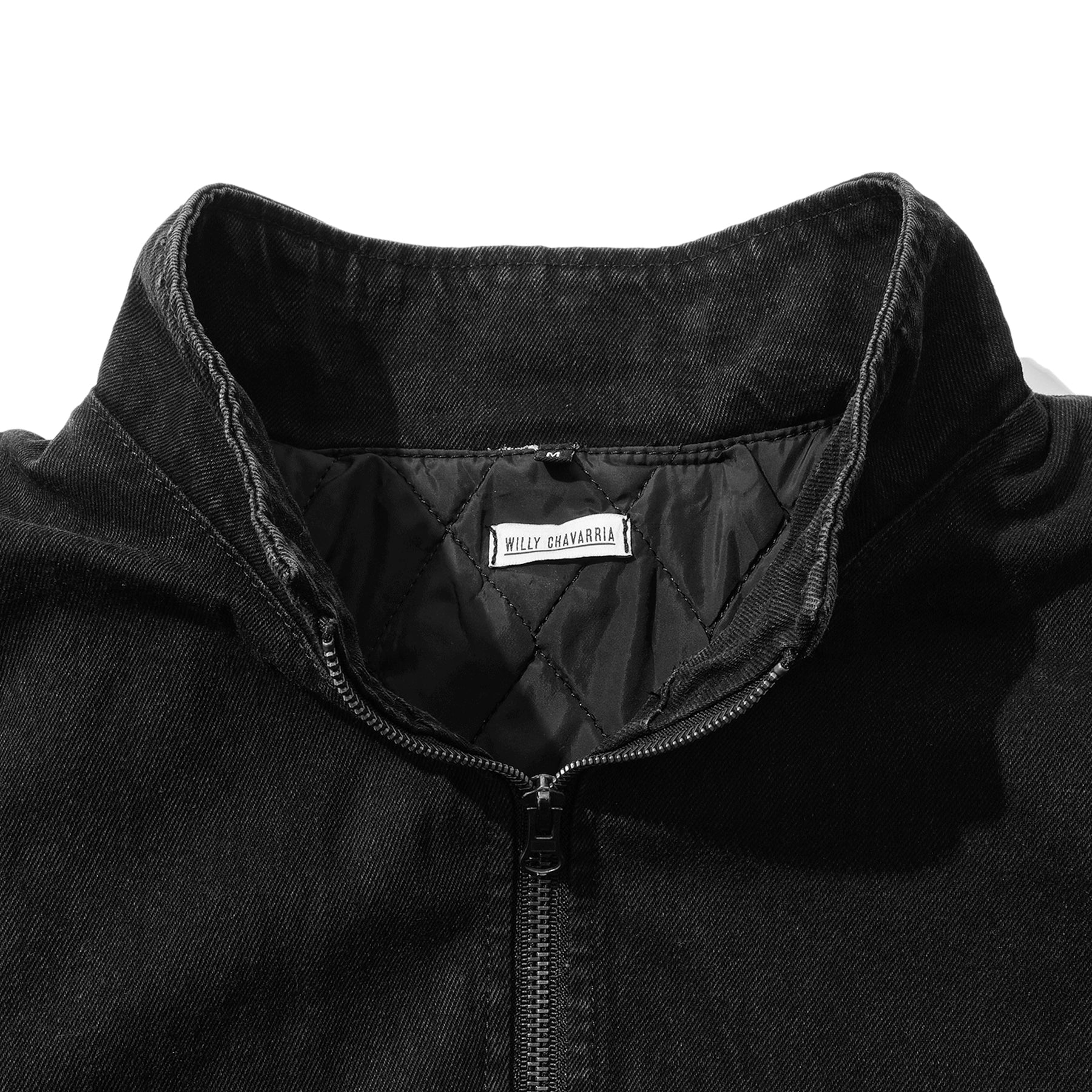 WILLY CHAVARRIA / FULL ZIP QUILTED WARRIOR JACKET WASHED BLACK DENIM