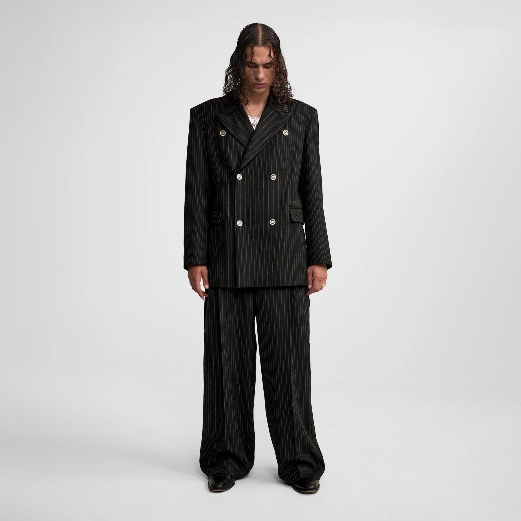 1313 SELAH / OCTAVO DOUBLE BREAST BLAZER PINSTRIPE BLACK