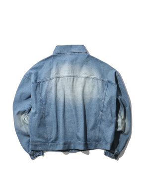 INTODUSK / TRUCKER DENIM JACKET HARD WASH BLUE DENIM