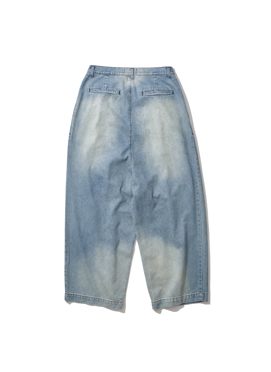 INTODUSK / SKEWED DENIM PANTS HARD WASH BLUE DENIM