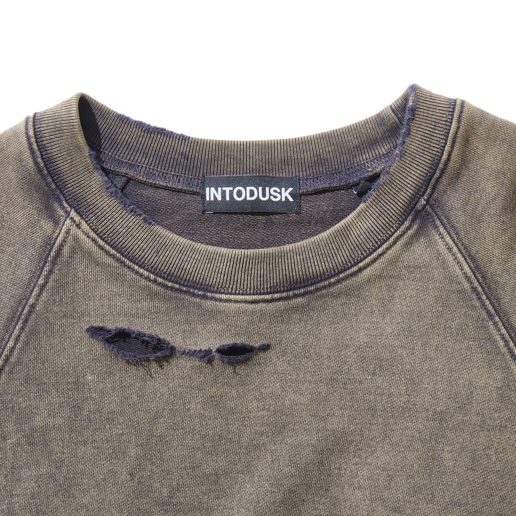 INTODUSK / DISTRESSEDRAGLANSLEEVESWEAT WASHED BLACK NAVY