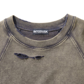 INTODUSK / DISTRESSEDRAGLANSLEEVESWEAT WASHED BLACK NAVY