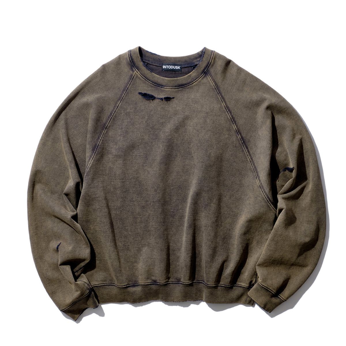 INTODUSK / DISTRESSEDRAGLANSLEEVESWEAT WASHED BLACK NAVY