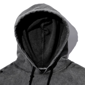 INTODUSK / CUT OUT HOODIE WASHED BLACK ORGANIC