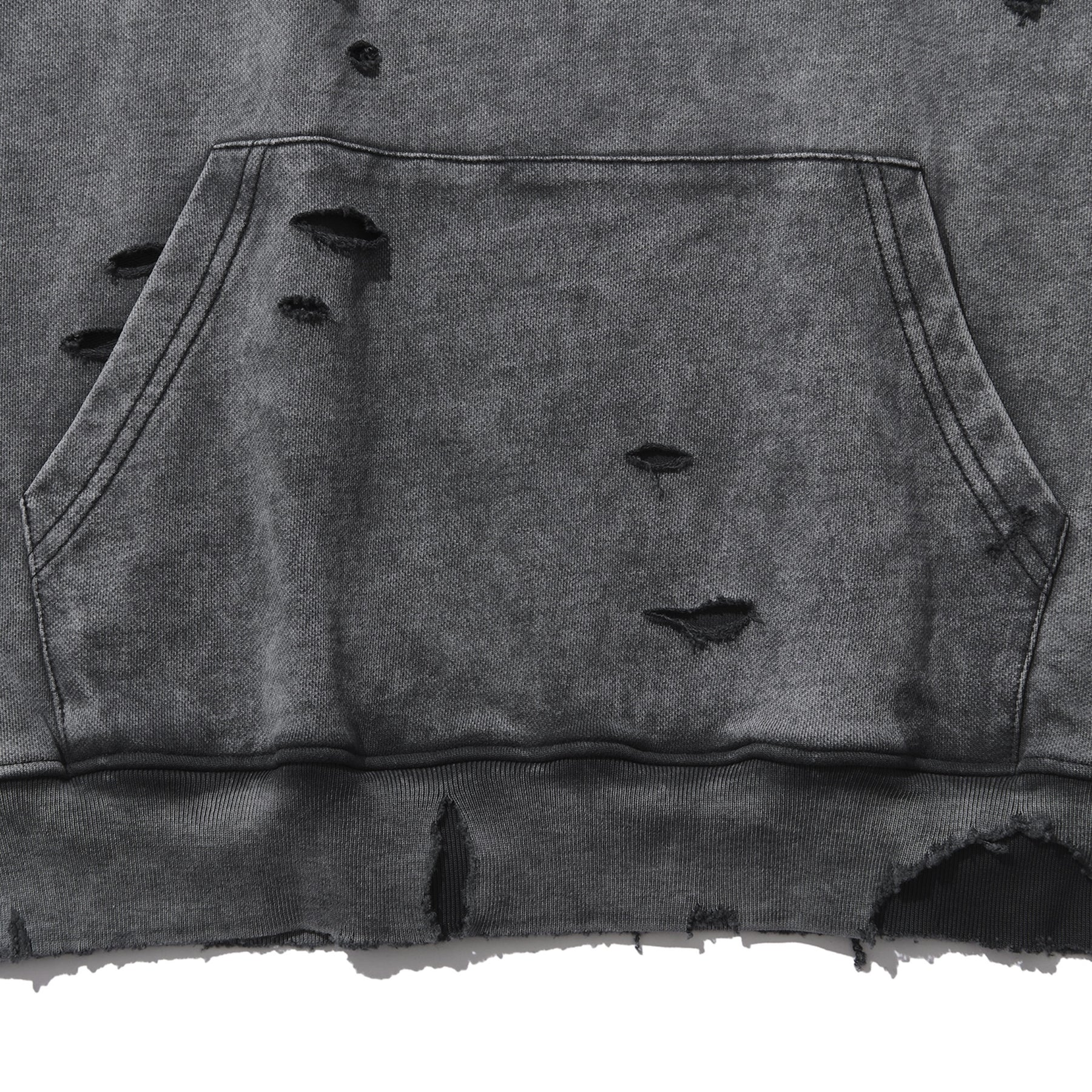 INTODUSK / CUT OUT HOODIE WASHED BLACK ORGANIC