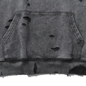 INTODUSK / CUT OUT HOODIE WASHED BLACK ORGANIC