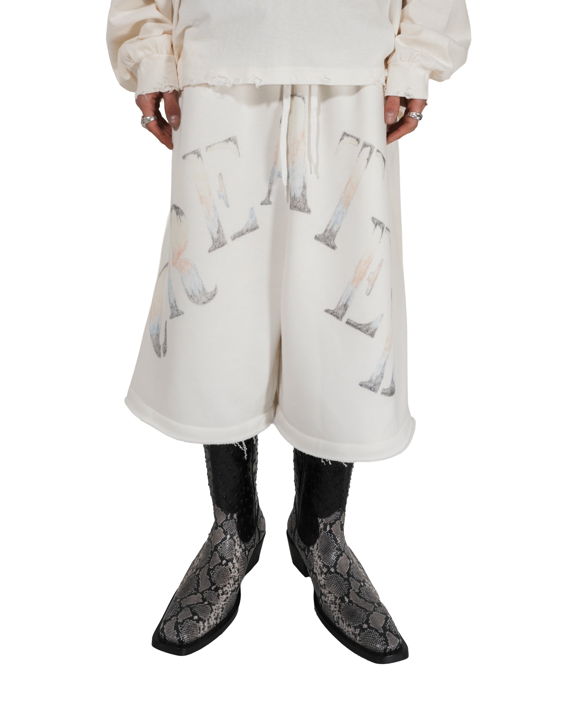 TEPPEI FURUYAMA / HANDPAINT LOOSE SHORTS WHITE