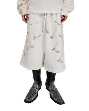 TEPPEI FURUYAMA / HANDPAINT LOOSE SHORTS WHITE