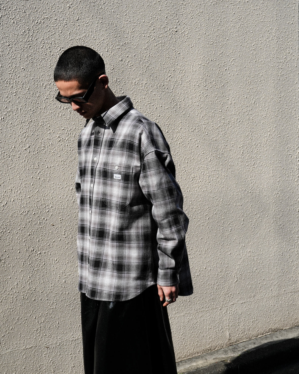 <span style="color: #f50b0b;">Last One</span> PRO CLUB / HEAVY WIDE OMBRE FLANNEL SHRIT BLACK